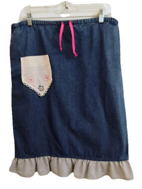 OOAK Refashioned Bobbie Brooks Skirt Med 8/10 Blue Denim Drawstring Waist